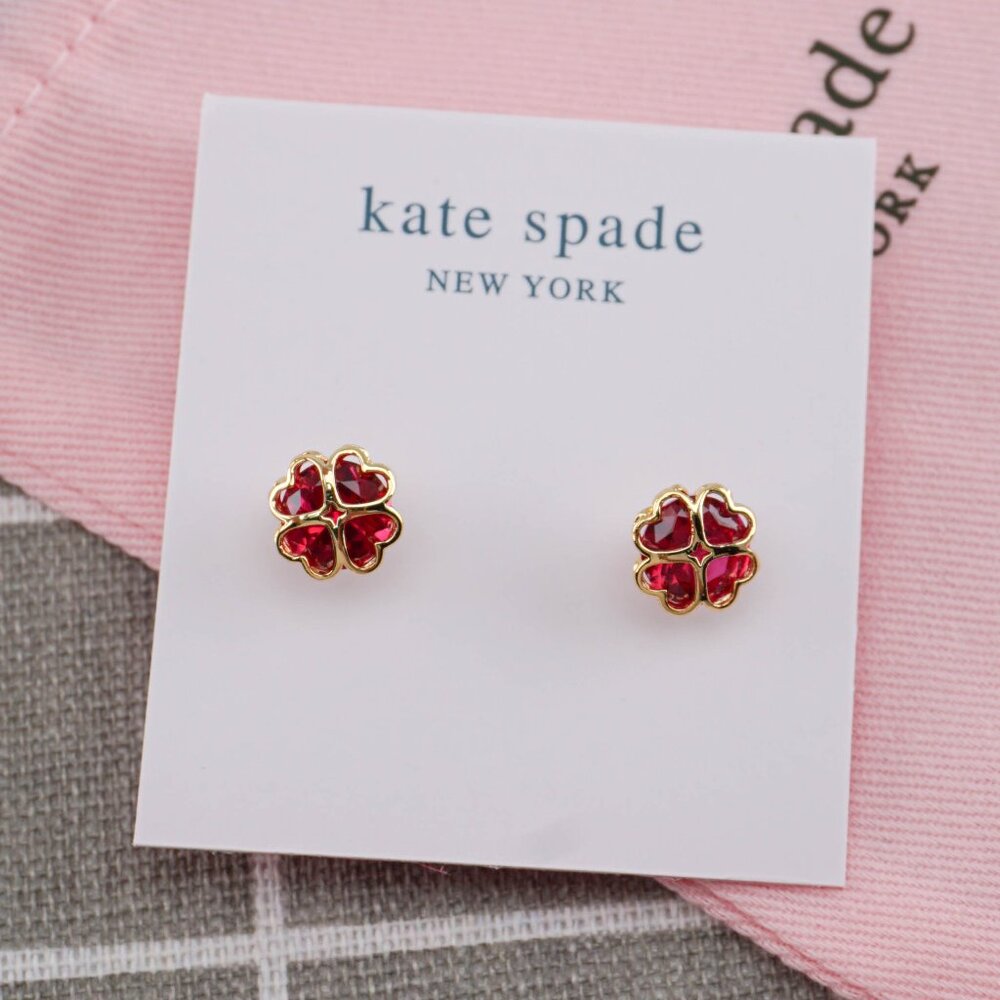 Kate Spade That Sparkle Clover Stud Earrings in Gold/Red